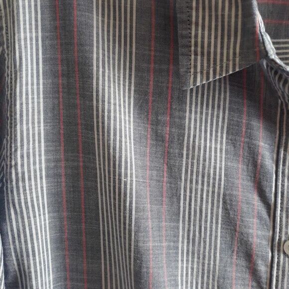 LL Bean Button Down Shirt Women Large Blue White Peach Stripes Long Sleeve - Picture 4 of 10